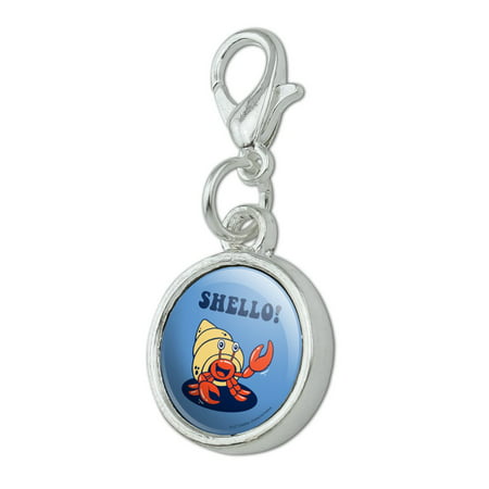 GRAPHICS & MORE Shello Hello Hermit Crab Shell Funny Humor Antiqued Bracelet Pendant Zipper Pull Charm with Lobster Clasp 